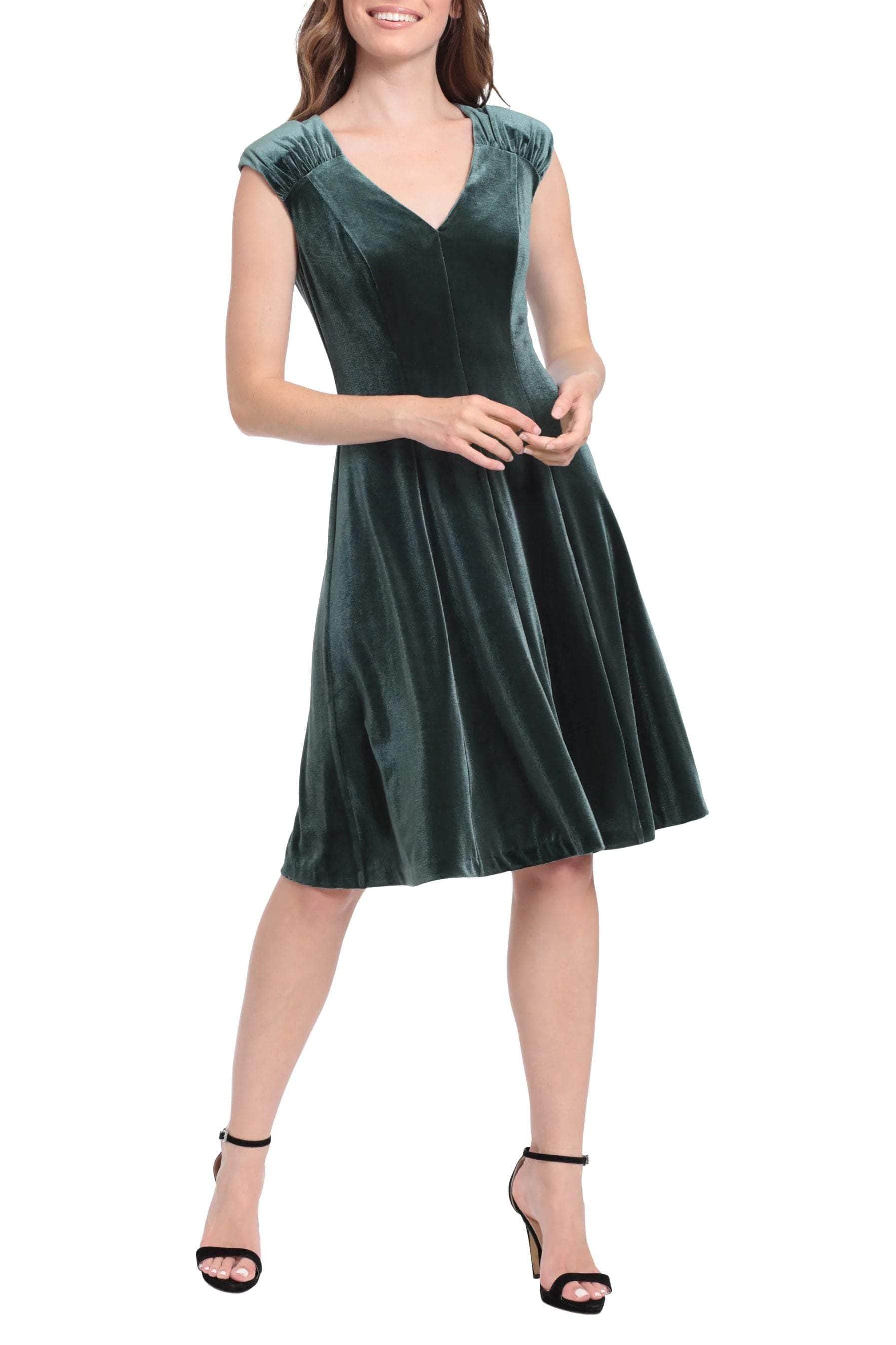 London Times T6501M - Knee-Length Velvet A-Line Dress