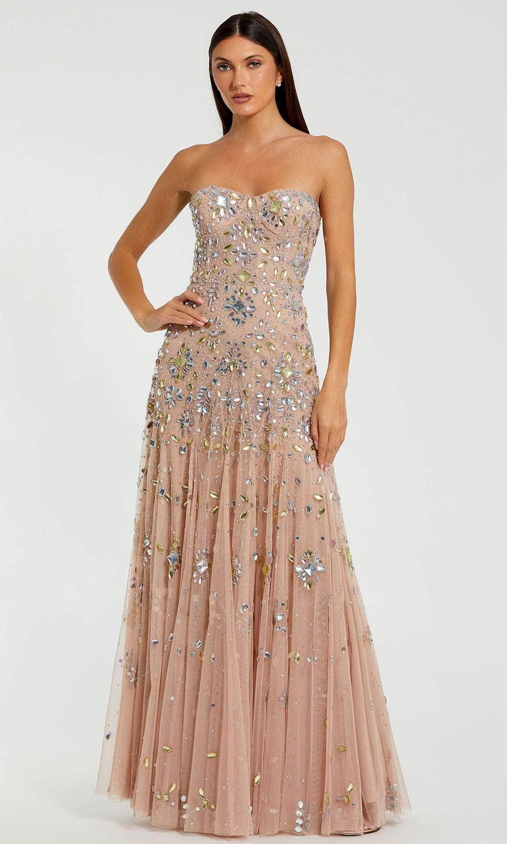 Mac Duggal Strapless Sweetheart Embellished Net Gown - Light Rose Mac Duggal Strapless Sweetheart Embellished Net Gown - Light Rose