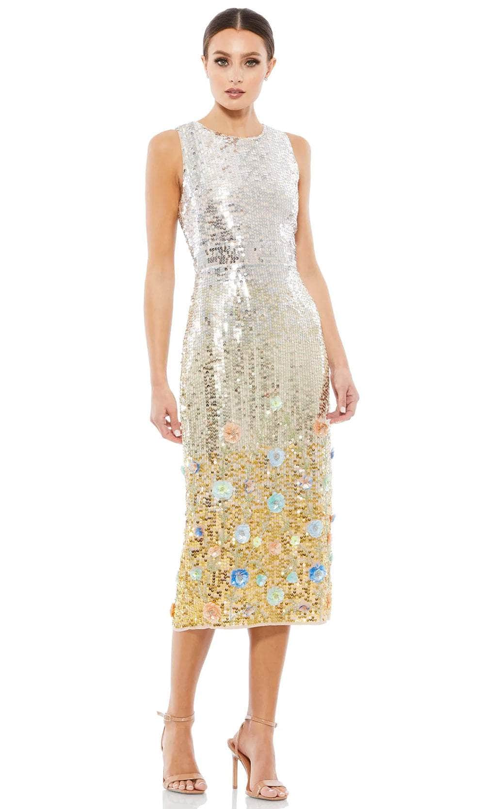 Mac Duggal 10691 - Sequin Ombre Floral Midi Dress Cocktail Dresses 2 / Silver Multi