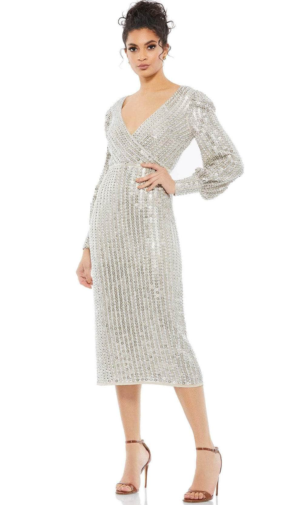 Mac Duggal 10809 - Beaded Bishop Sleeve Evening Dress Special Occasion Dress 2 / Silver