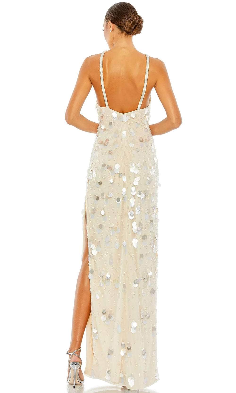 Mac Duggal 10878 - Sequined Halter Evening Dress with Slit Prom Dresses