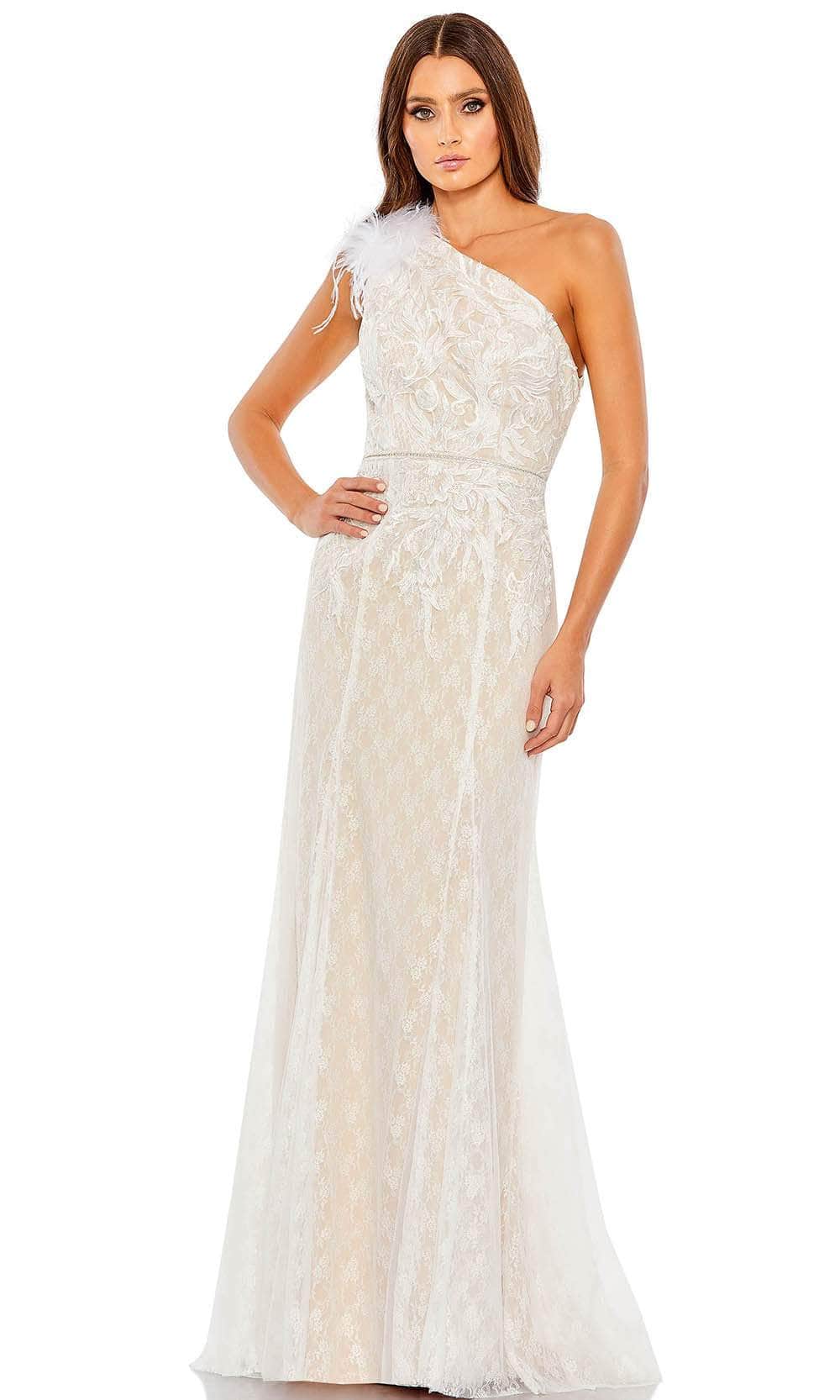 Mac Duggal 11317 - Asymmetric Lace Evening Gown Special Occasion Dress 0 / Ivory