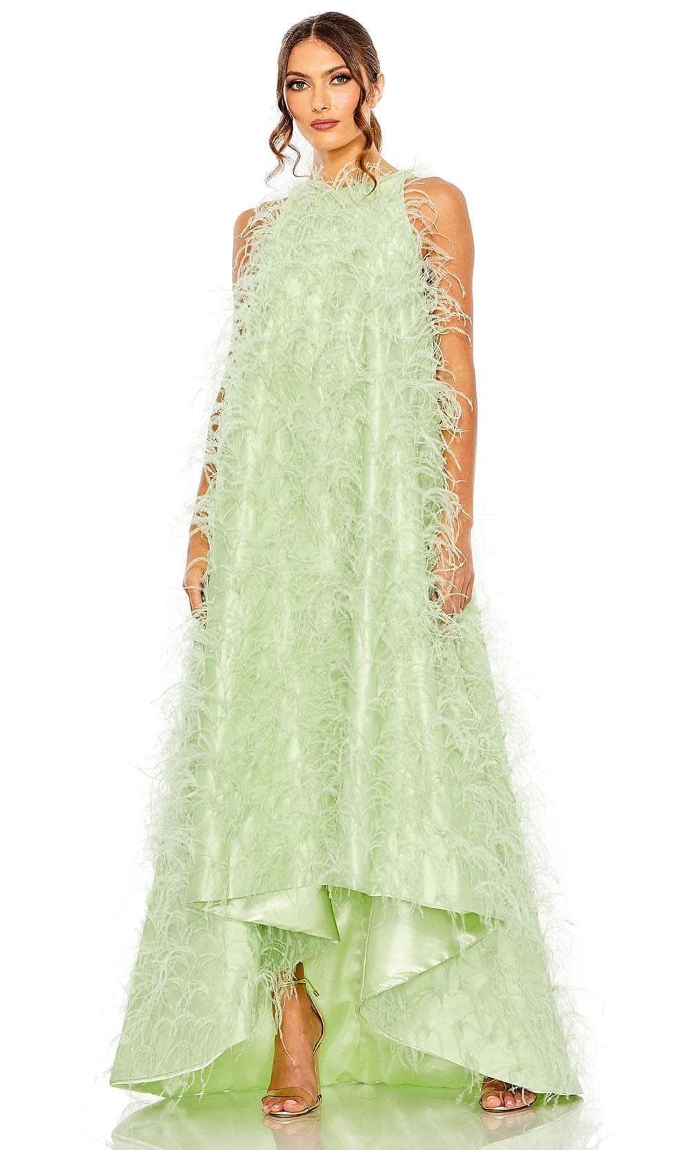 Mac Duggal Collection - Green Sleeveless Feather Embellished High Low Gown - Mint / US 6 Mac Duggal Collection - Green Sleeveless Feather Embellished High Low Gown - Mint / US 6