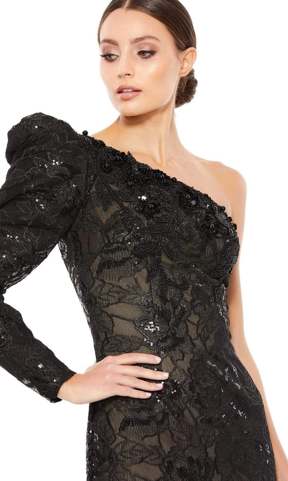 Mac Duggal - 12444 Long Sleeve Sequined Sheath Gown Evening Dresses
