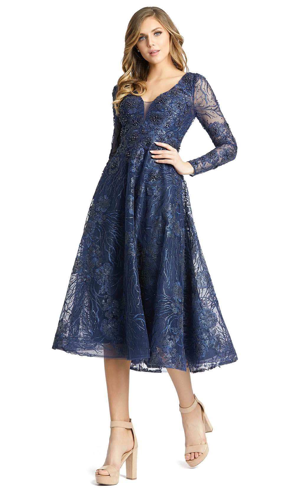 Mac Duggal 20286 - Long Sleeve Beaded Lace Cocktail Dress Special Occasion Dress 2 / Midnight