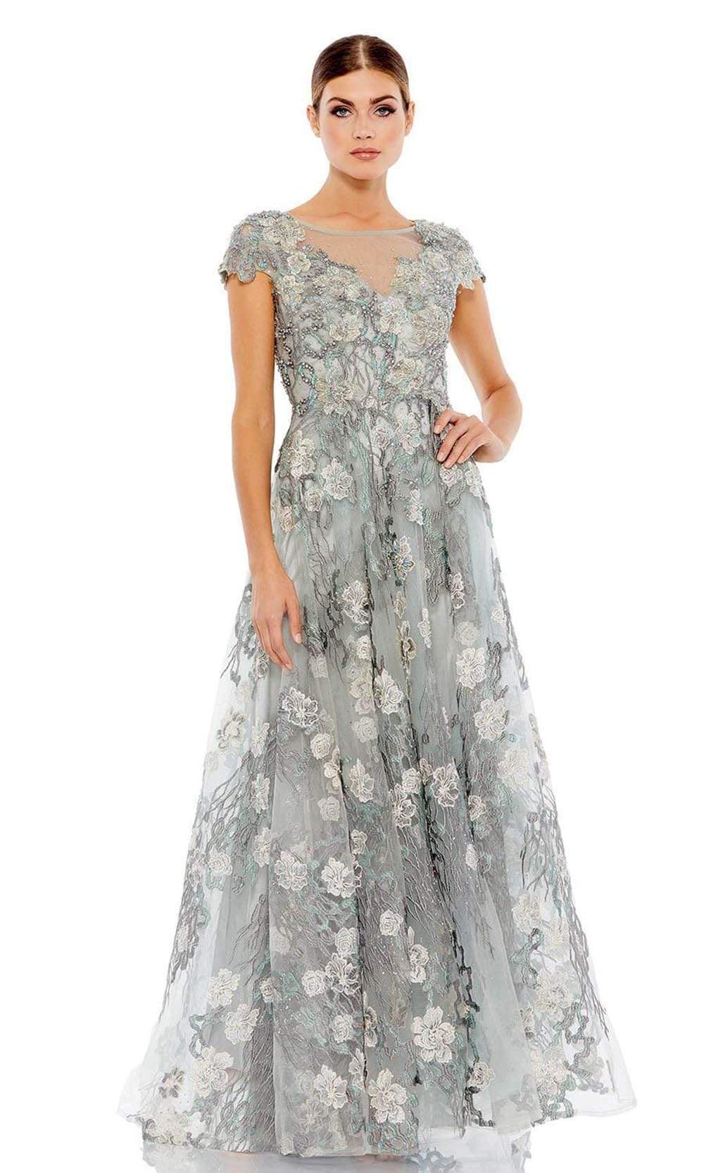 Mac Duggal - 20294 Modest Floral Beaded A-line Dress Mother of the Bride Dresess 4 / Seamist