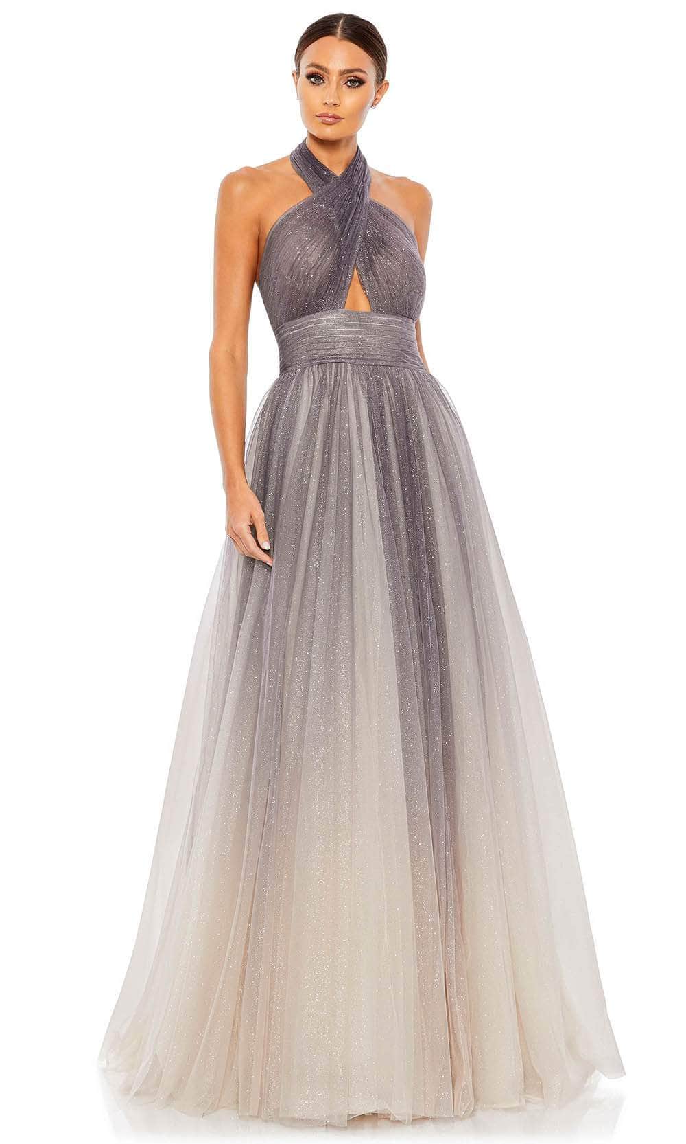 Mac Duggal 20376 - Halter Ombre Evening Gown Special Occasion Dress 0 / Charcoal Ombre