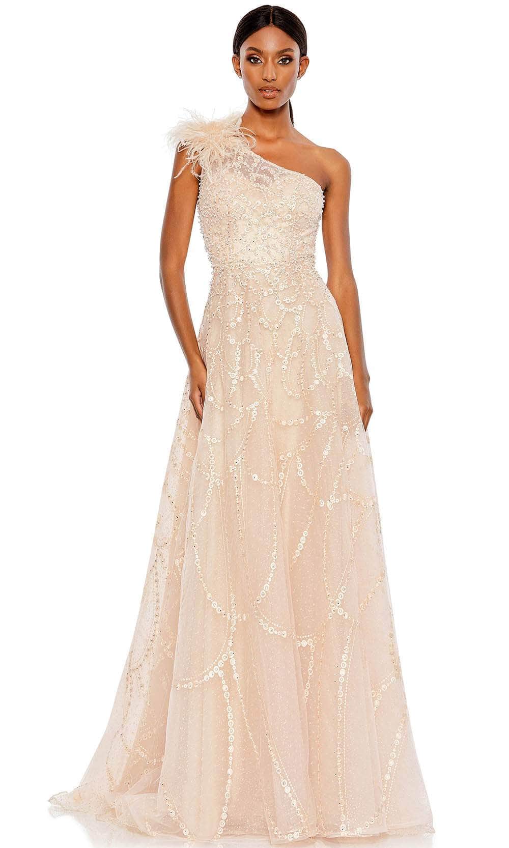 Mac Duggal 20389 - Asymmetrical Embroidered Prom Gown Prom Dresses 2 / Peach
