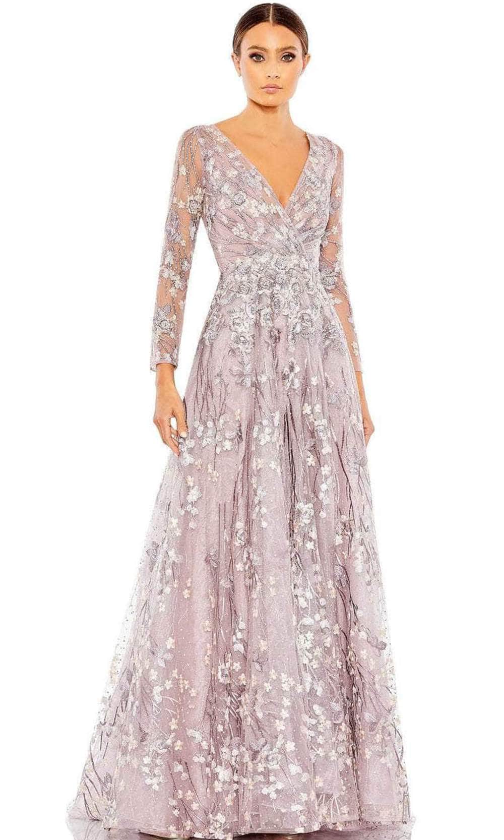 Mac Duggal 20402 - Long Sleeve Wrapped Bodice A-Line Dress Special Occasion Dress 2 / Lilac