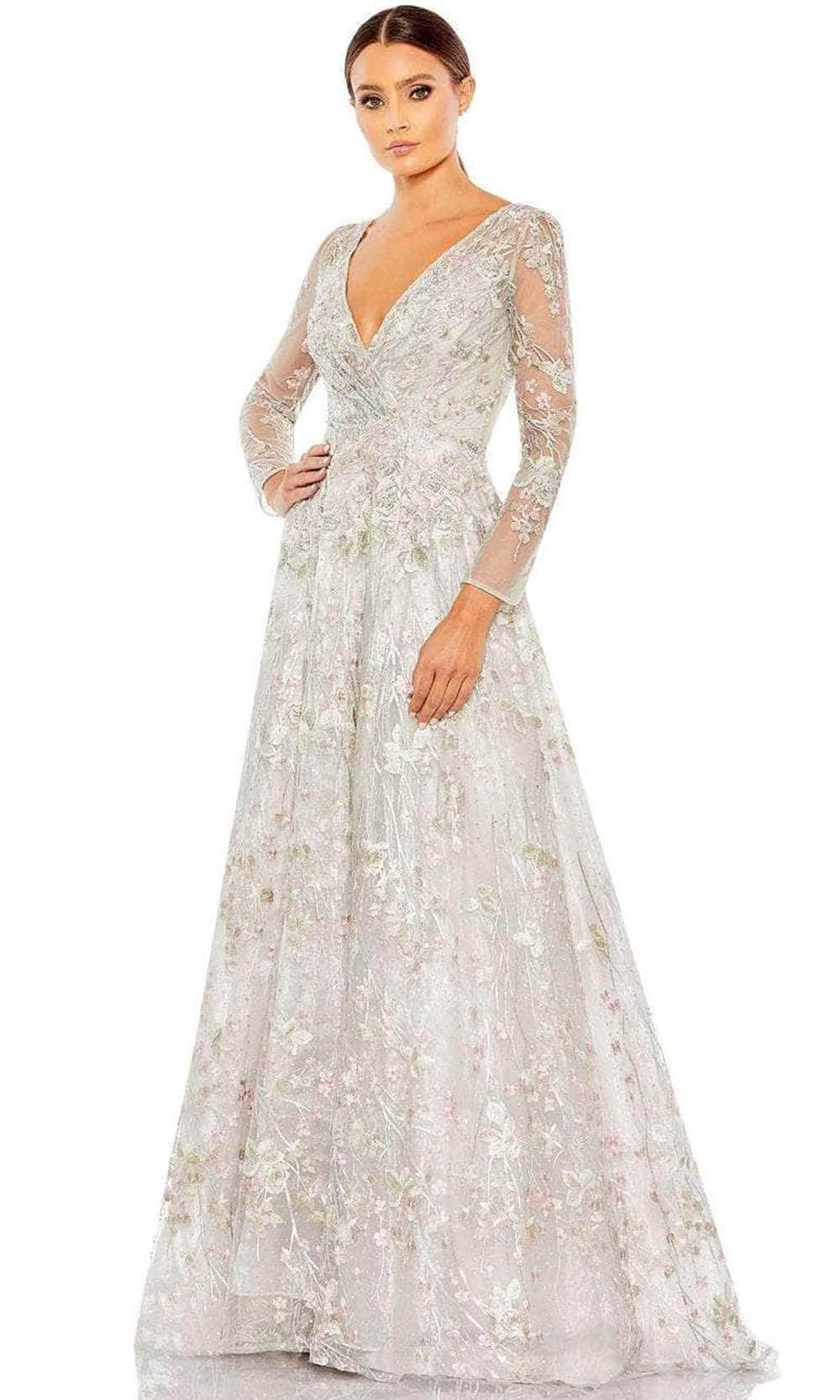 Mac Duggal 20402 - Long Sleeve Wrapped Bodice A-Line Dress Special Occasion Dress 2 / Pastel/Multi