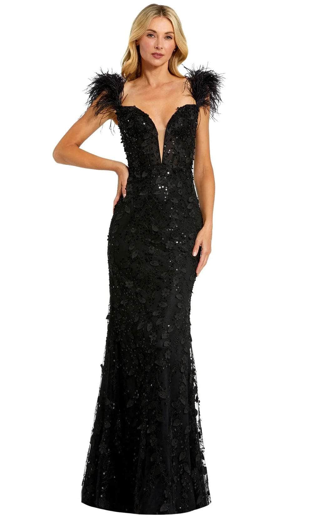 Mac Duggal 20889 - Feathered Corset Evening Gown Prom Dresses 0 / Black