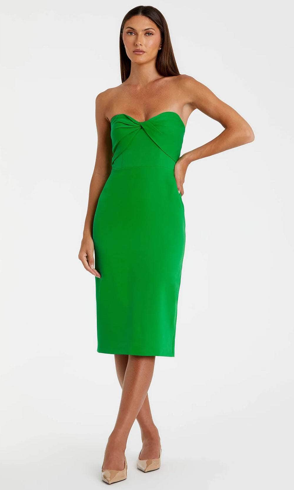 Mac Duggal 20959 - Knee-Length Crepe Sheath Dress - Strapless, Twist Top Detail, Back Zipper Closure, Hook And Eye, Back Slit ADASA Mac Duggal 20959 - Knee-Length Crepe Sheath Dress - Strapless, Twist Top Detail, Back Zipper Closure, Hook And Eye, Back Slit ADASA