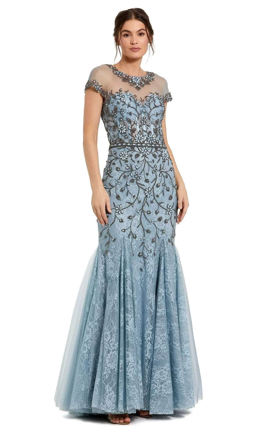 Mac Duggal Sheer Embellished Mermaid Gown - Slate Blue Mac Duggal Sheer Embellished Mermaid Gown - Slate Blue