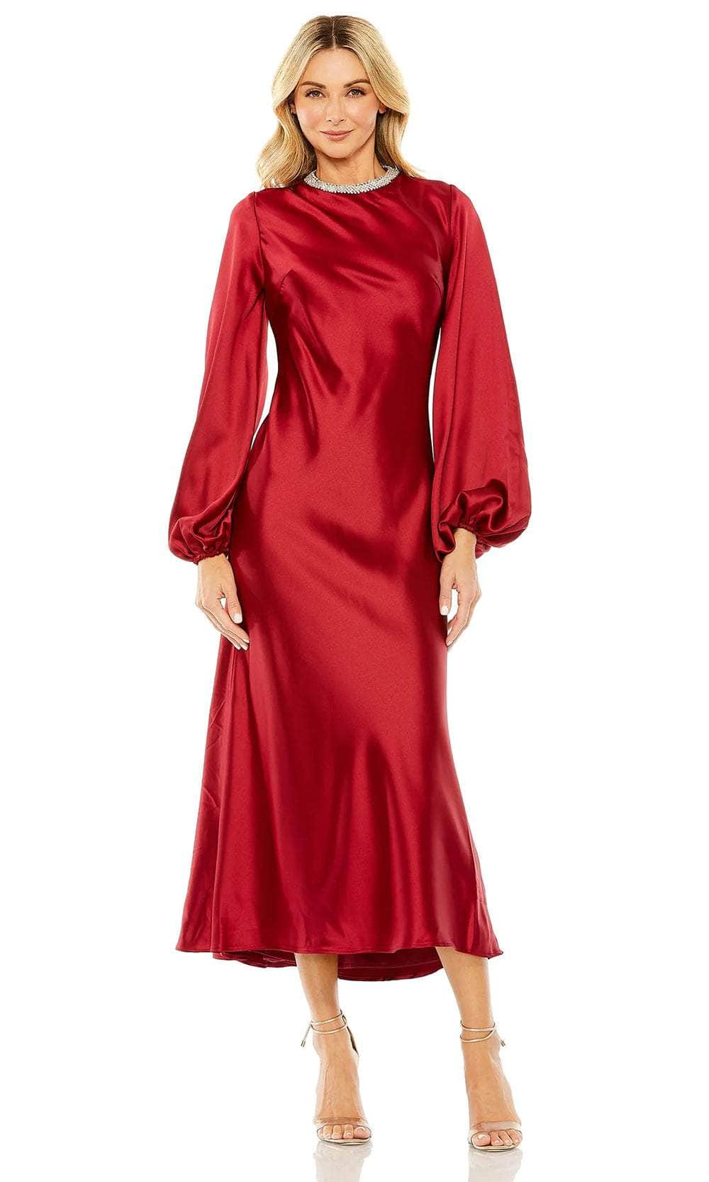 Ieena for Mac Duggal - Purple High Neck Long Sleeve Crystal Detail Dress
