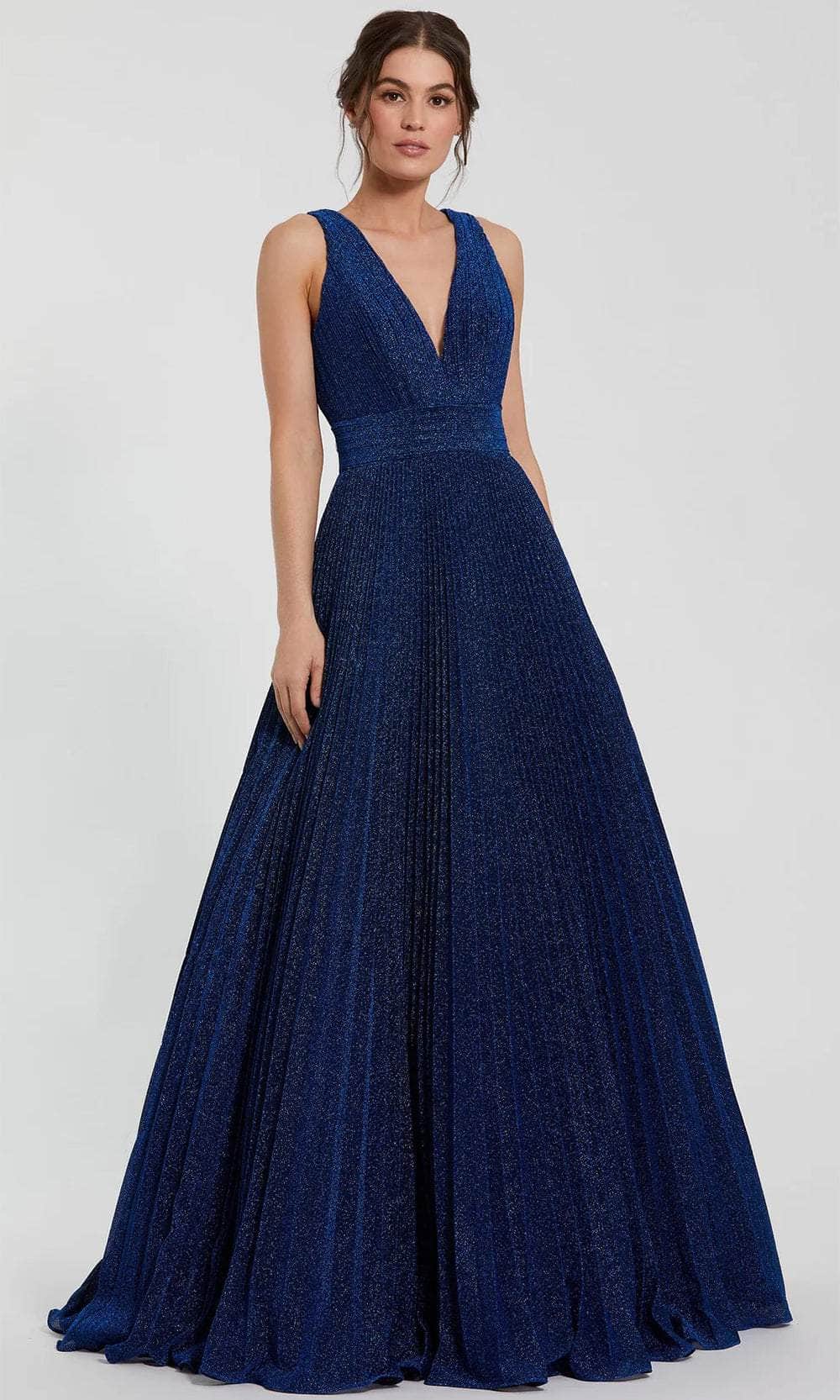 Mac Duggal Women's Shimmering Georgette Pleated Sleeveless Gown - Blue - Size 14 - Royal Mac Duggal Women's Shimmering Georgette Pleated Sleeveless Gown - Blue - Size 14 - Royal