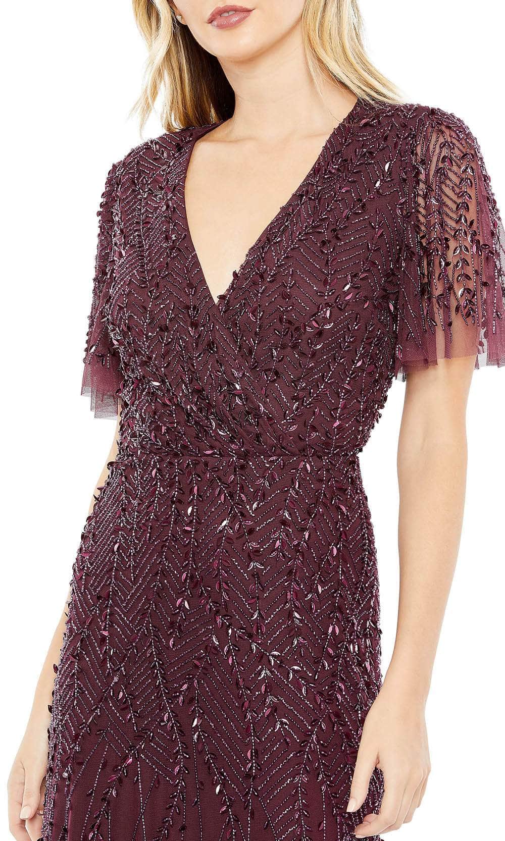 Mac Duggal 35109 - V-Neck Sequined Formal Gown In Red