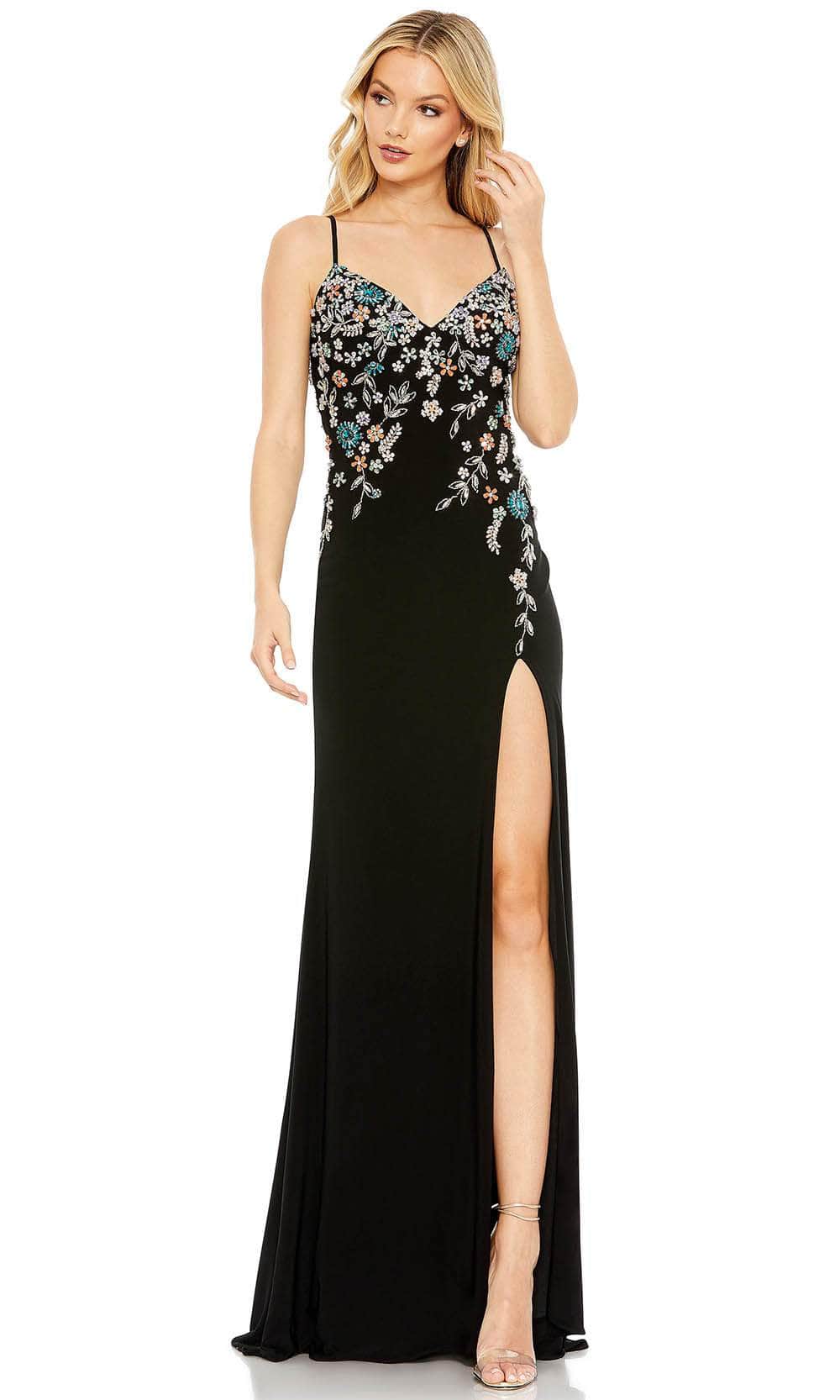 Mac Duggal 42006 - V-Neck Beaded Floral Prom Gown Prom Dresses 0 / Black Multi
