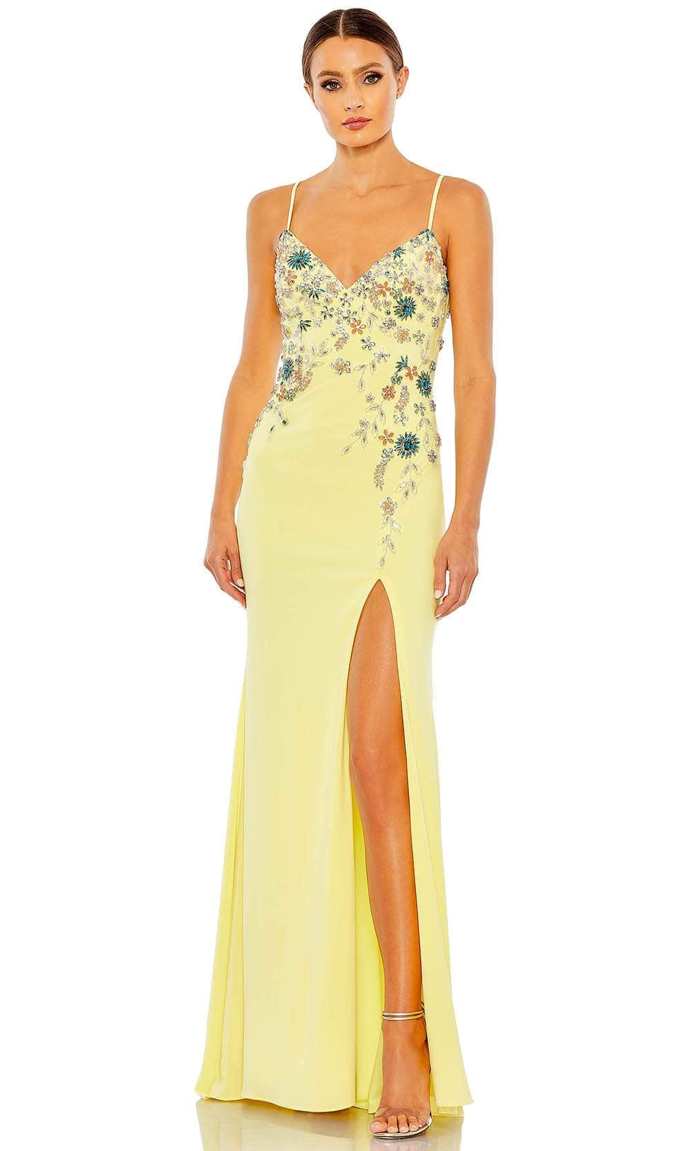 Mac Duggal 42006 - V-Neck Beaded Floral Prom Gown Prom Dresses 0 / Buttercup