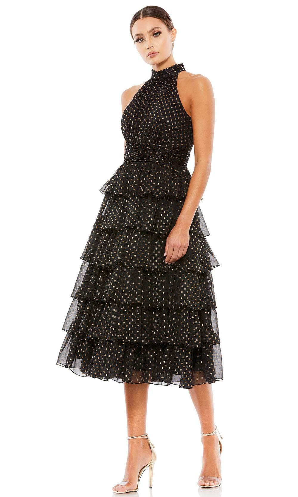 Mac Duggal 49510 - Halter Polka Dot Cocktail Dress Special Occasion Dress 0 / Black / Gold