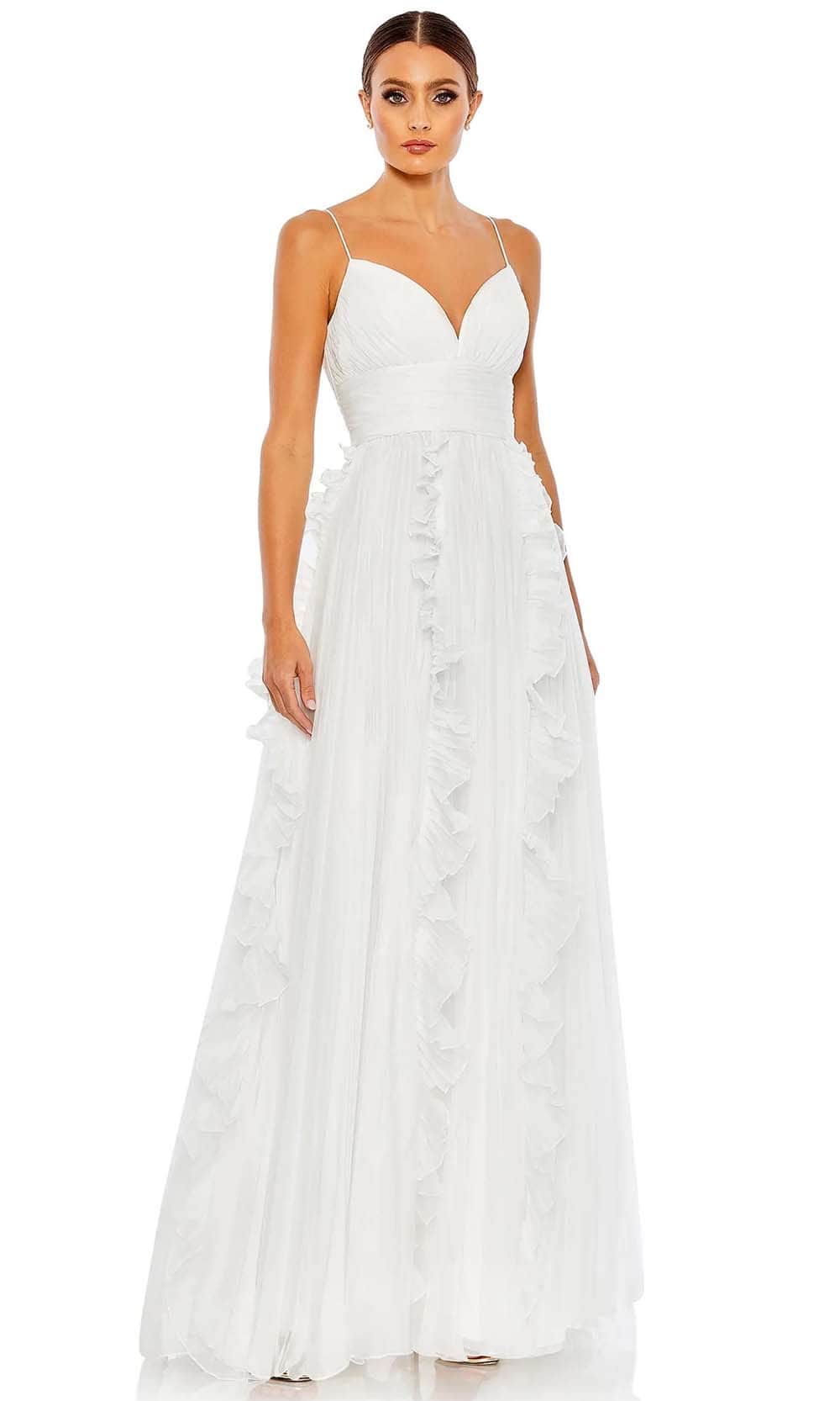 Mac Duggal Pleated Chiffon Gown - White Mac Duggal Pleated Chiffon Gown - White