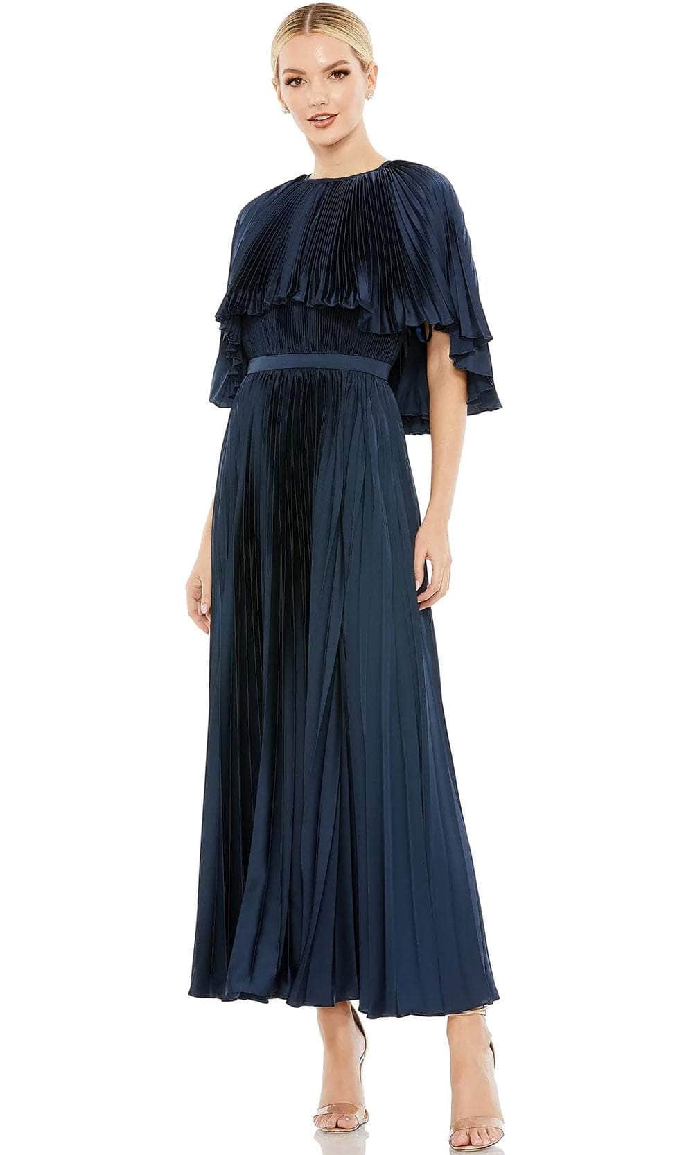 Mac Duggal - Pleated Caplet Tea-length Dress