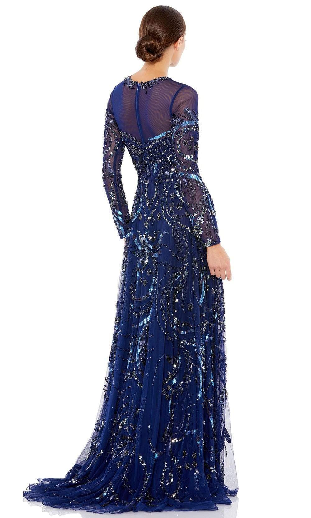 Mac Duggal - 5217 Illusion Neckline And Sleeve Embellished A-Line Gown Evening Dresses