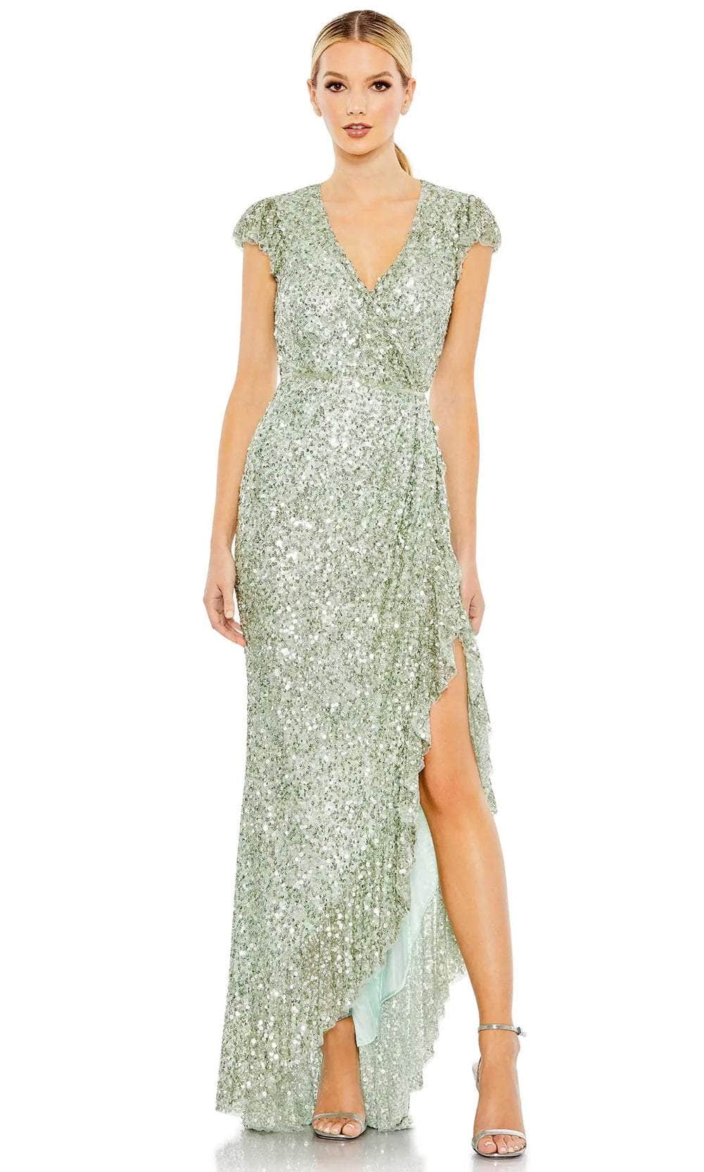 Mac Duggal 5631 - V-neck Sequin Evening Dress Evening Dresses 0 / Seafoam
