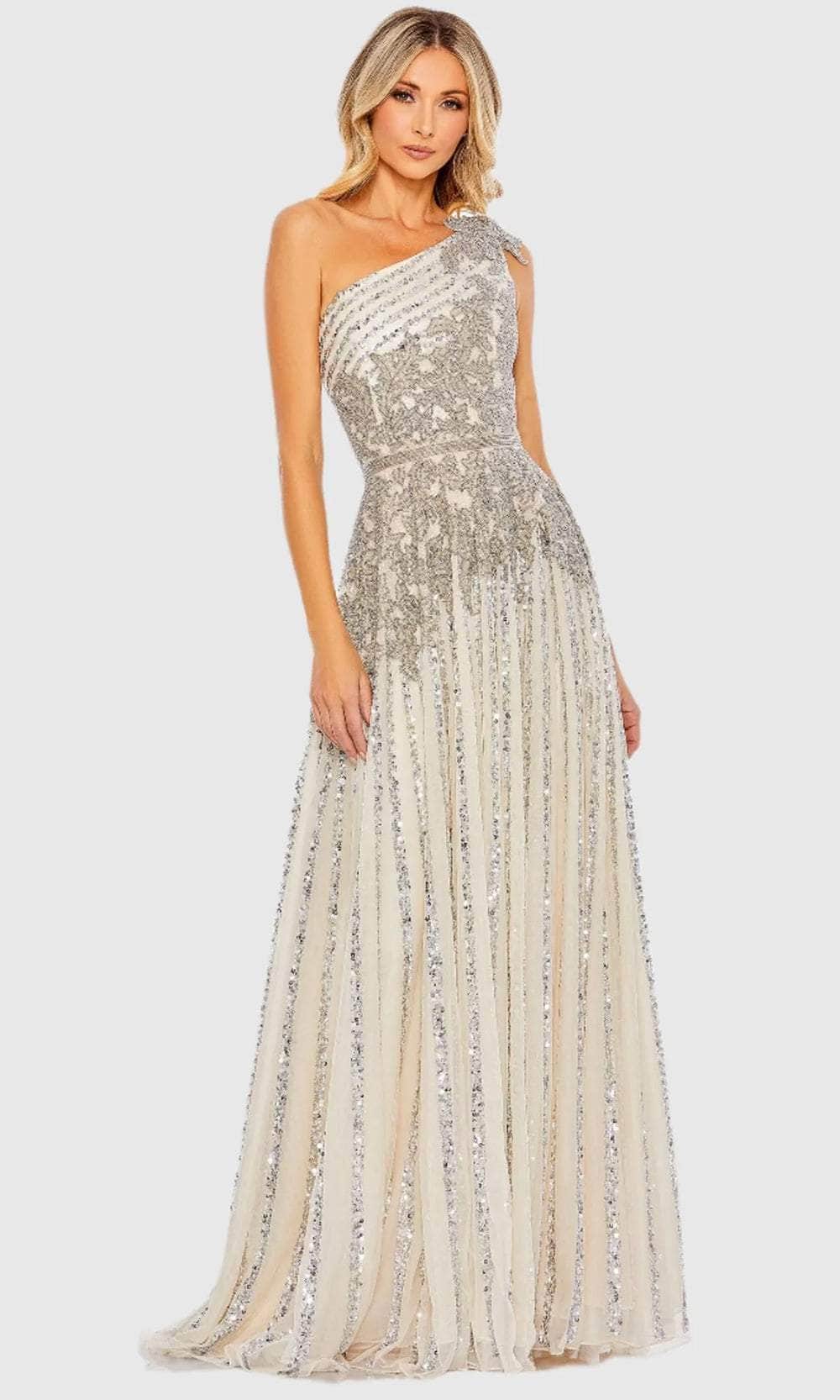 mac duggal beaded tulle dress Nude Multi Embellished Illusion Tulle Gown