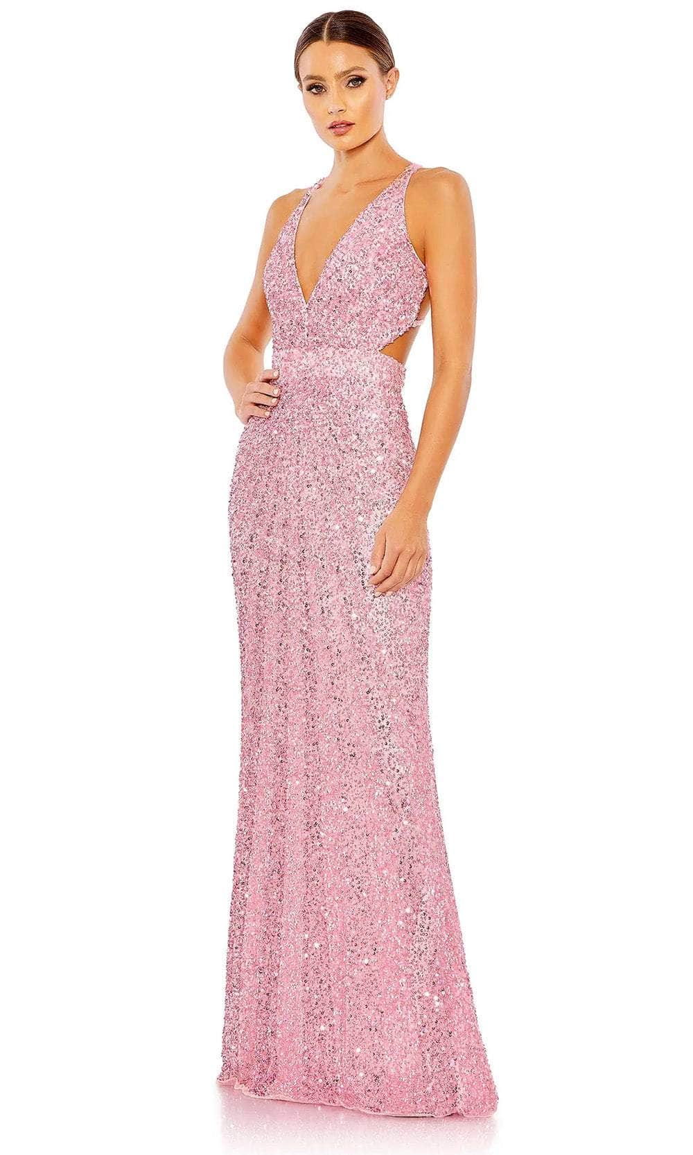 plunging neck mesh overlay maxi dress Sparkly Plunge Sequin Mesh Overlay Long Backless Prom Gown Dresses sunifty