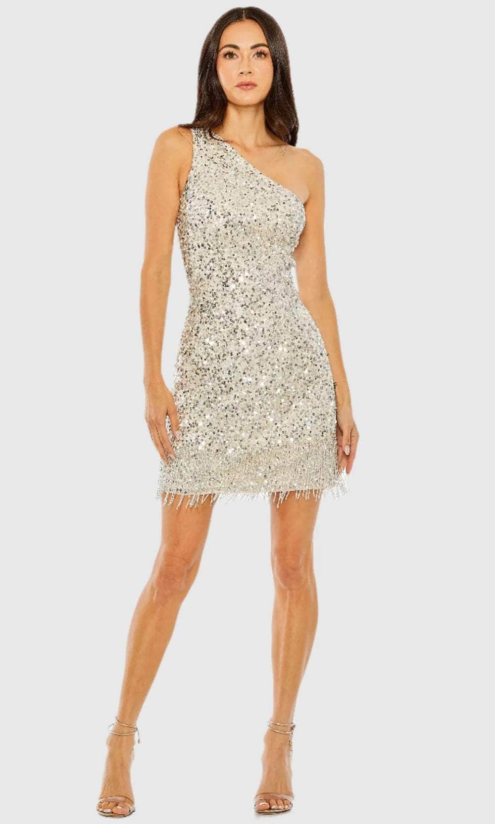Mac Duggal 5930 - Short Mesh Sheath Dress - Sleeveless, Sequin Embellished, Fringe Detail, Back Zipper ADASA Mac Duggal 5930 - Short Mesh Sheath Dress - Sleeveless, Sequin Embellished, Fringe Detail, Back Zipper ADASA