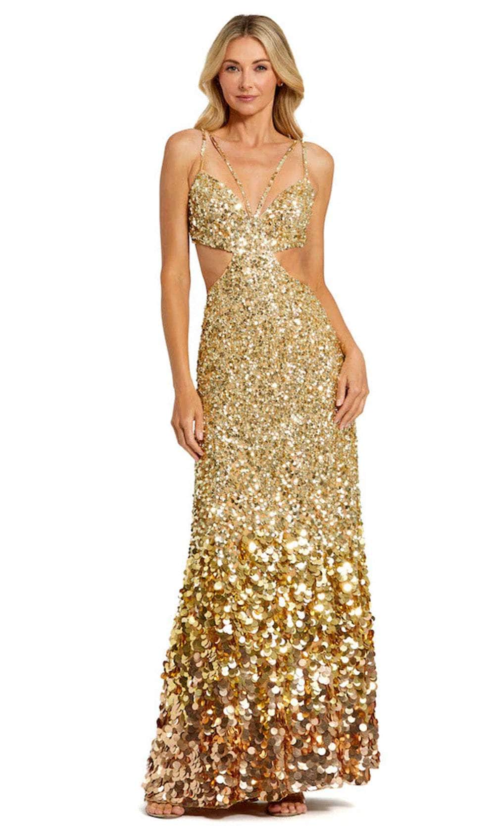 Mac Duggal 6077 - Long Sequin Sheath Dress - Strappy Details, Side Cutouts, Bandeau Strap, Low Open Back, Concealed Zipper Closure, Full Length Hem ADASA Mac Duggal 6077 - Long Sequin Sheath Dress - Strappy Details, Side Cutouts, Bandeau Strap, Low Open Back, Concealed Zipper Closure, Full Length Hem ADASA