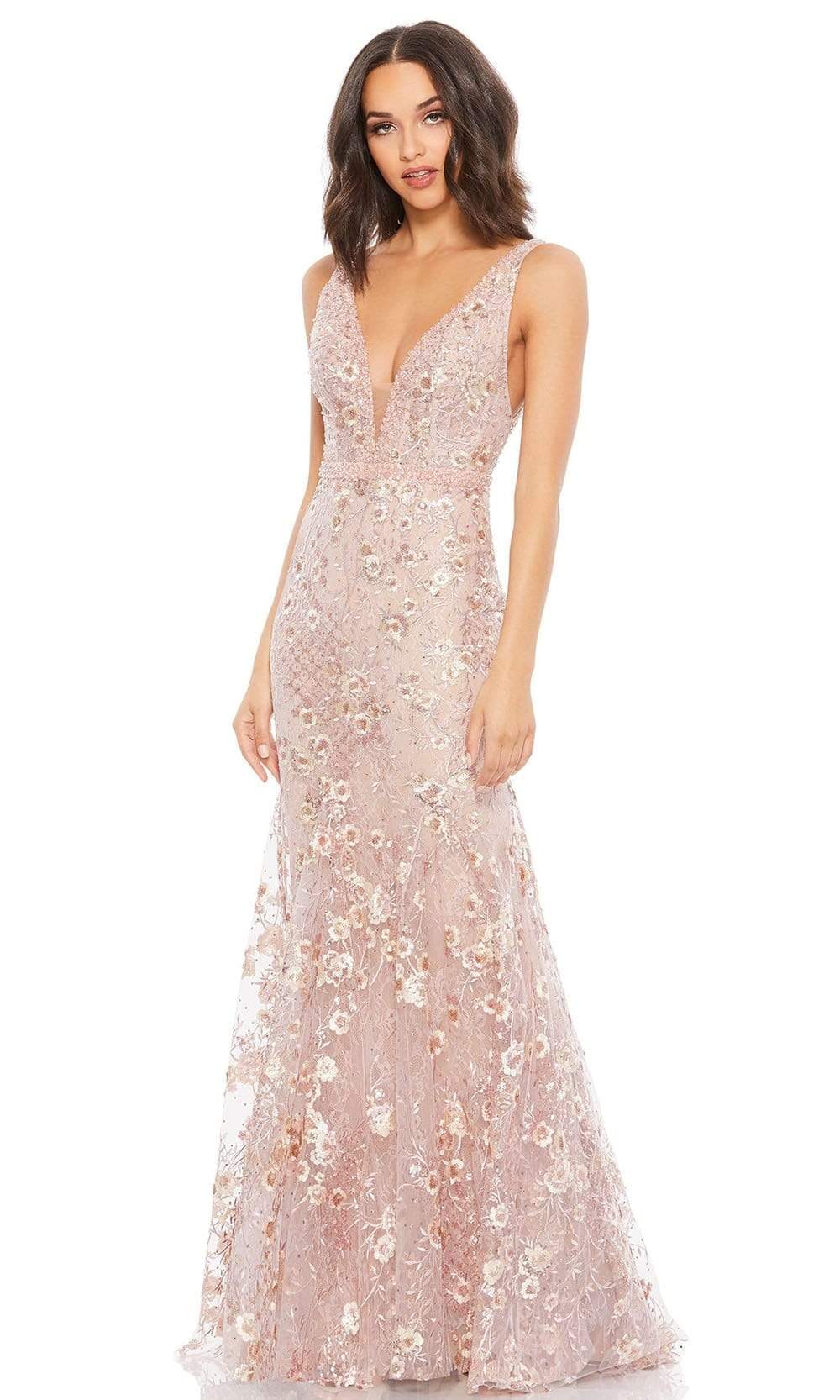 Mac Duggal Floral Embellished Sleeveless Plunge Neck Gown - Rose Pink Mac Duggal Floral Embellished Sleeveless Plunge Neck Gown - Rose Pink