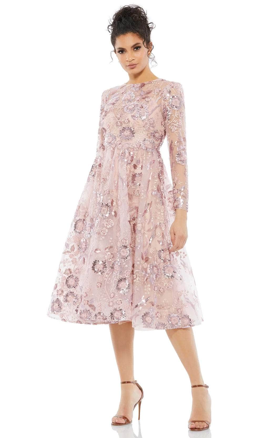 sequin mesh dress knee sleeve Maine - Long-Sleeve Sequin Mesh Panel Mermaid Dress