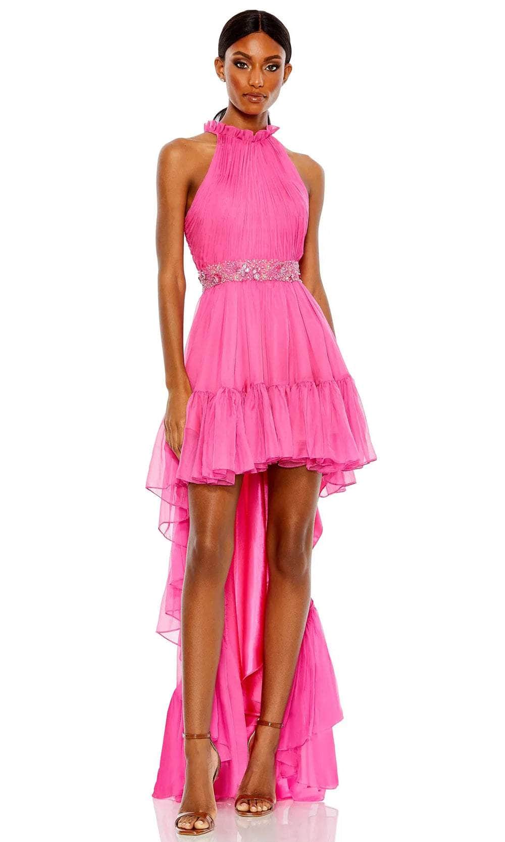Mac Duggal 68029 - High Low Chiffon Overlay A-Line Dress - Sleeveless, Pleated Bodice, Rhinestone Embellished Waist Band, High Low Hem, Back Zipper Closure, Train ADASA Mac Duggal 68029 - High Low Chiffon Overlay A-Line Dress - Sleeveless, Pleated Bodice, Rhinestone Embellished Waist Band, High Low Hem, Back Zipper Closure, Train ADASA
