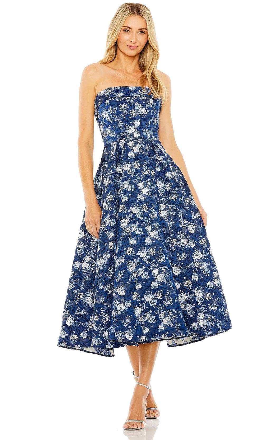 Strapless Brocade Midi Dress - Mac Duggal Blue Multi / US 8 Strapless Brocade Midi Dress - Mac Duggal Blue Multi / US 8