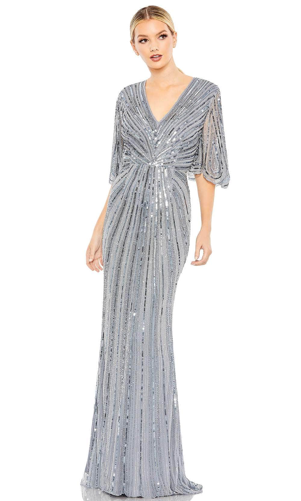 Mac Duggal 93583 - Short bell sleeves, Sequins, Full back, Zipper closure Special Occasion Dress 2 / Slate Blue