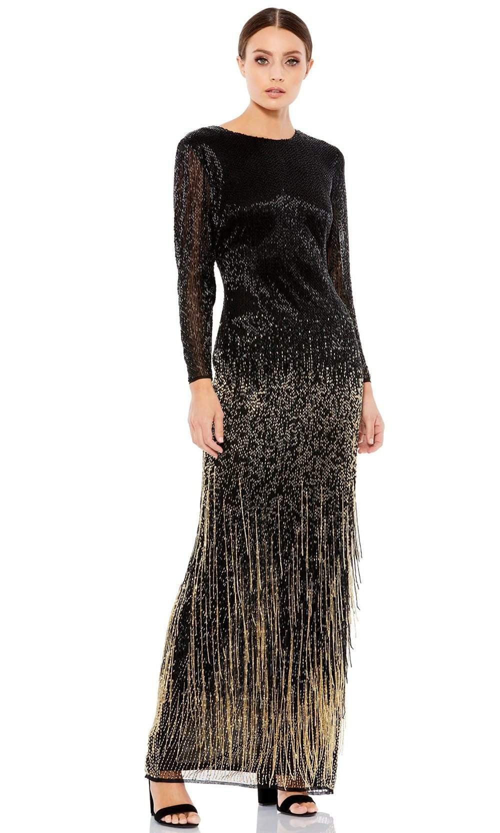 Long Sleeve Beaded Fringe Evening Gown - Mac Duggal Black / Gold / US 4 Long Sleeve Beaded Fringe Evening Gown - Mac Duggal Black / Gold / US 4
