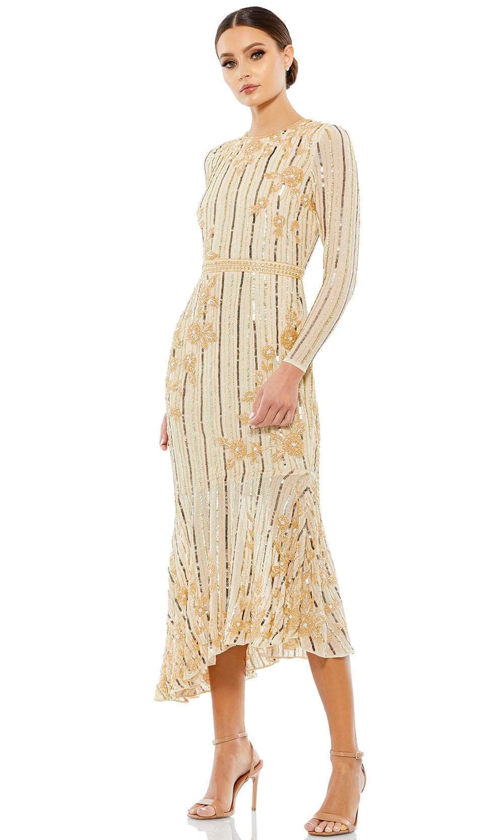 Mac Duggal 93627 - Striped Sequined Formal Dress Cocktail Dresses 4 / Nude Gold