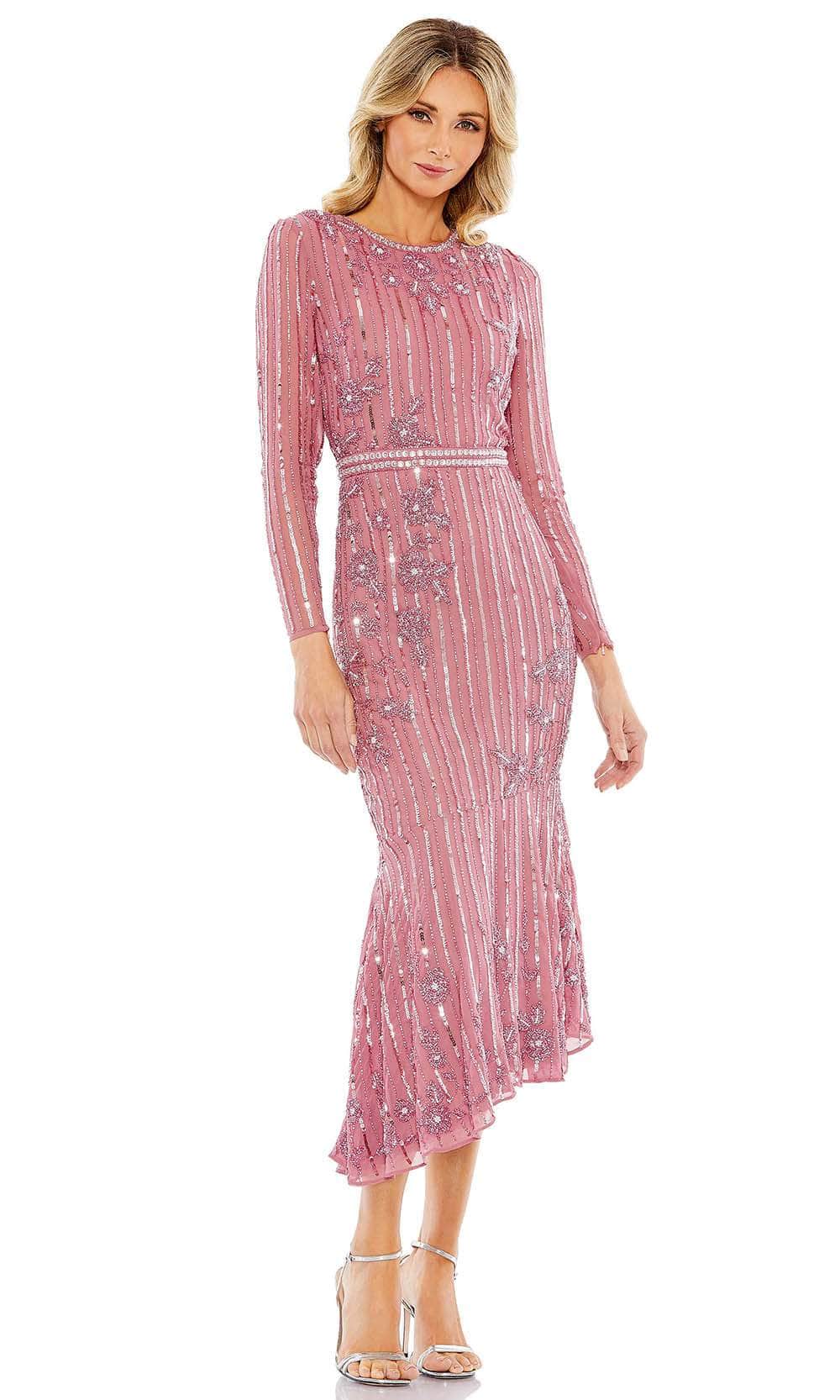 Mac Duggal 93627 - Striped Sequined Formal Dress Cocktail Dresses 4 / Rosewood