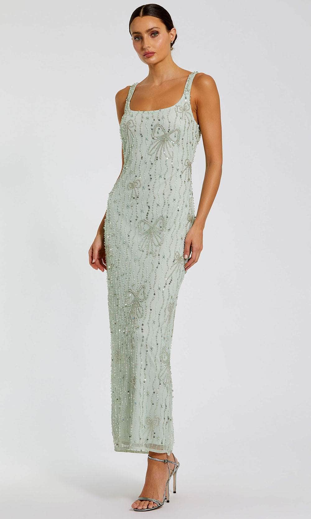 Mac Duggal Women's Cocktail Beaded Mesh Scoopneck Gown - Seafoam - Size 12 Mac Duggal Women's Cocktail Beaded Mesh Scoopneck Gown - Seafoam - Size 12