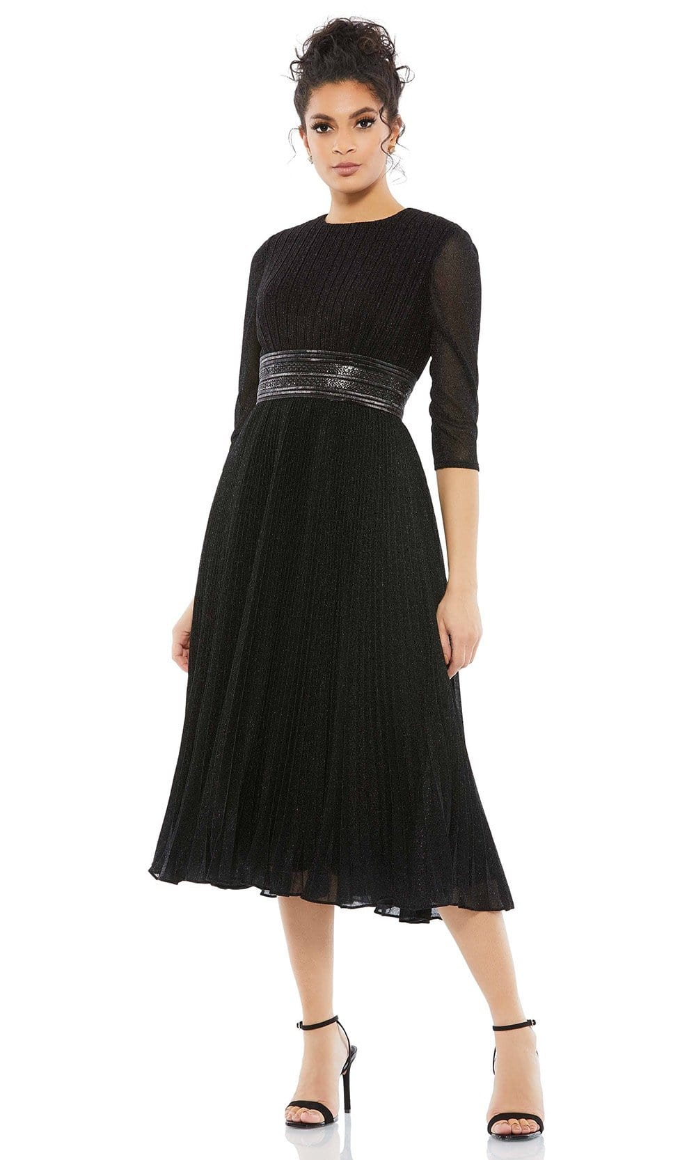 Mac Duggal Cocktail - 30750D Tea Length Pleated A-Line Dress Cocktail Dresses 0 / Black
