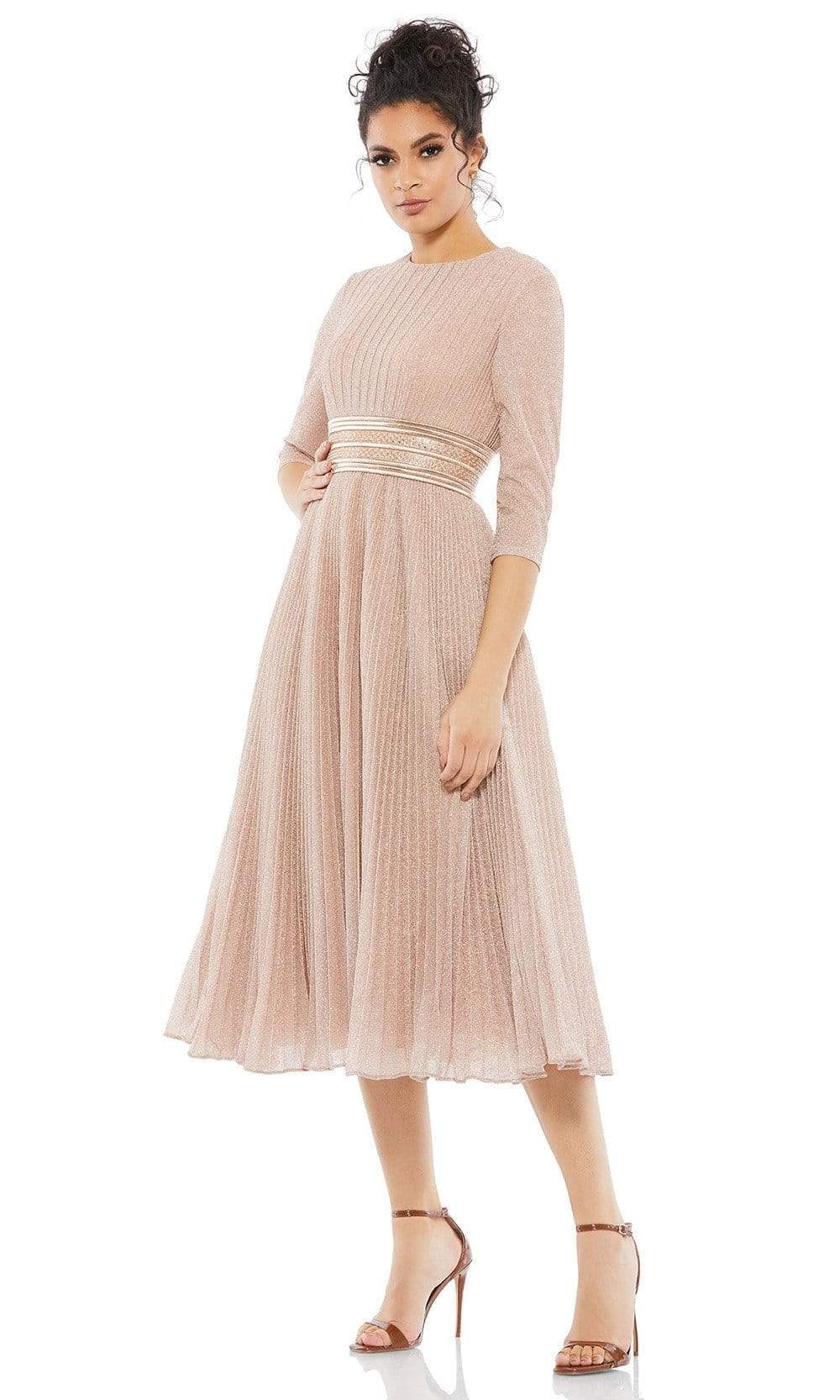Mac Duggal Cocktail - 30750D Tea Length Pleated A-Line Dress Cocktail Dresses 0 / Rose Gold