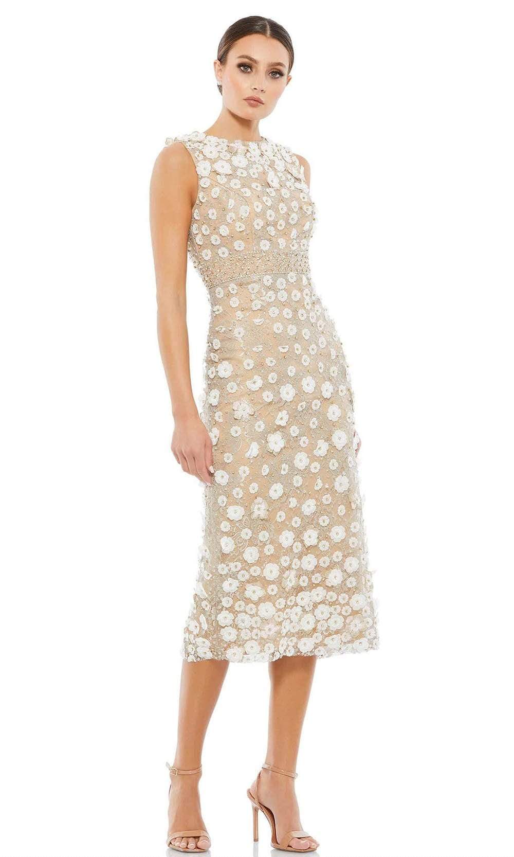 Mac Duggal Cocktail - 67853D Jewel Beaded Sheath Dress Cocktail Dresses 0 / Ivory Nude