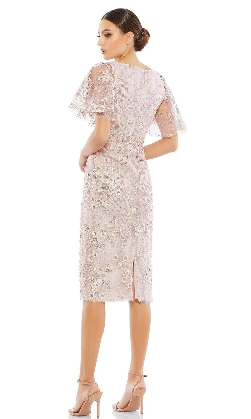 Mac Duggal Cocktail - 67909D Bell Sleeve Floral Midi Dress Cocktail Dresses