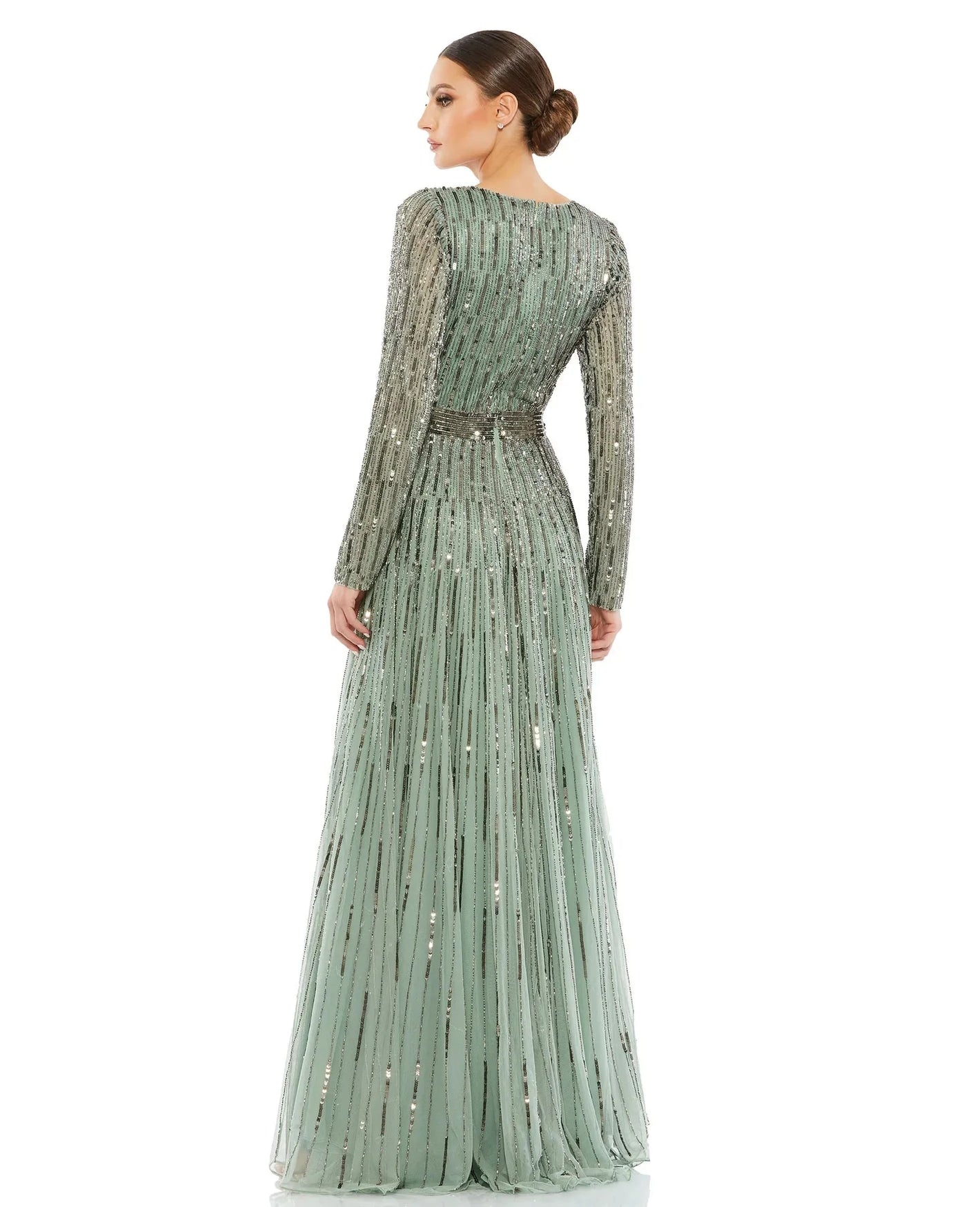 Mac Duggal Evening - 4977D Long Sleeve Sequin-Textured A-Line Gown Evening Dresses