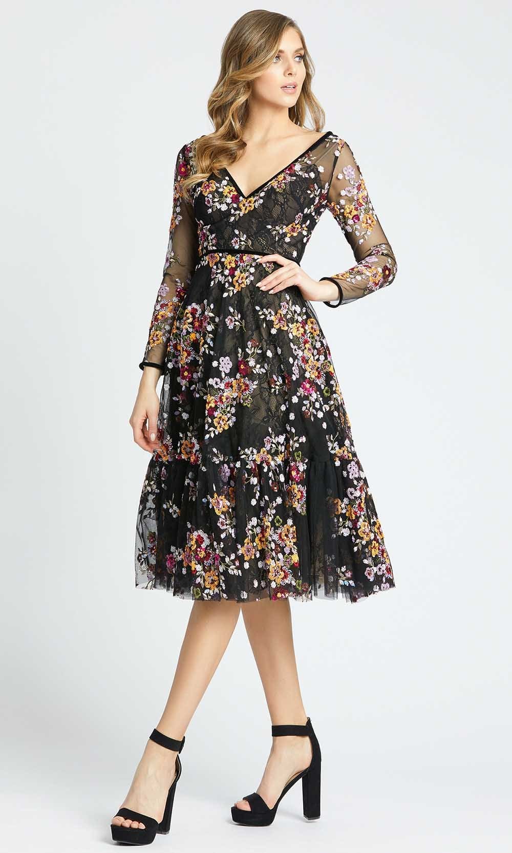 mac duggal women's long sleeve tea length dress Mac Duggal Long Sleeve Tea Length Sequin Dress in Dark Chocolate at Nordstrom, Size 10
