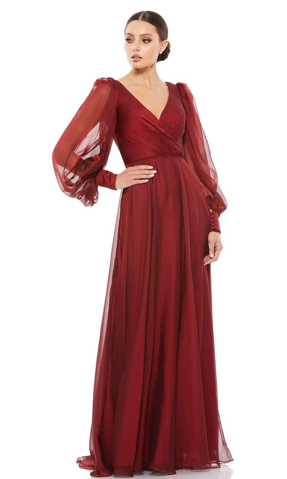 Mac Duggal Sheer Blouson Sleeve Surplice Gown