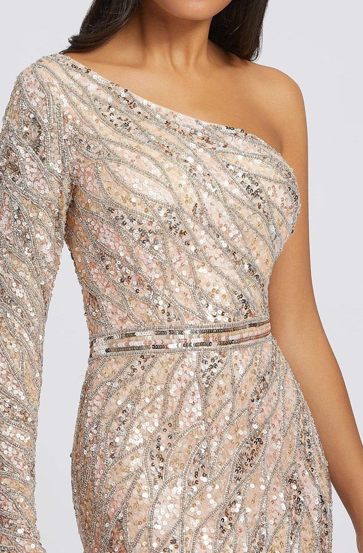 Mac Duggal Prom - 4982M Asymmetrical Long Sleeve Sheath Gown Prom Dresses