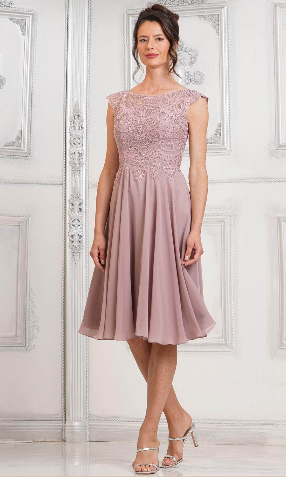 Marsoni by Colors M238S - Embroidered A-Line Cocktail Dress Special Occasion Dresses Dresses 6 / Mauve