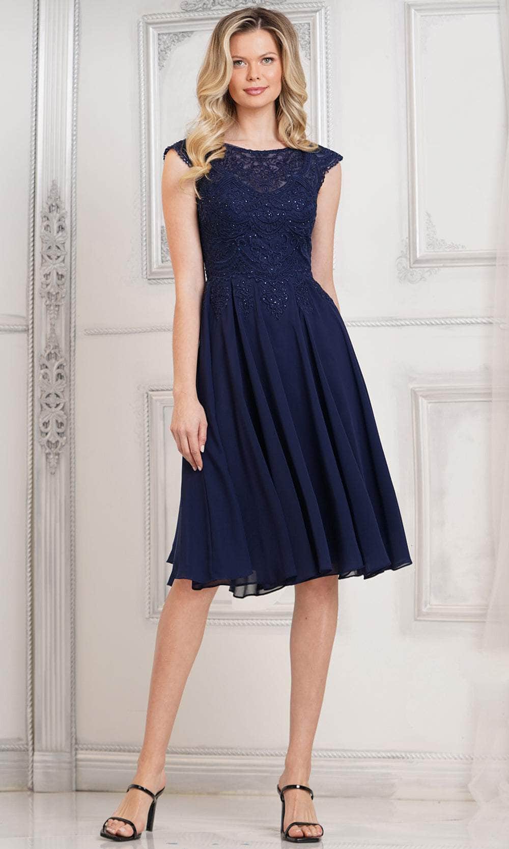 Marsoni by Colors M238S - Embroidered A-Line Cocktail Dress Special Occasion Dresses Dresses 6 / Navy